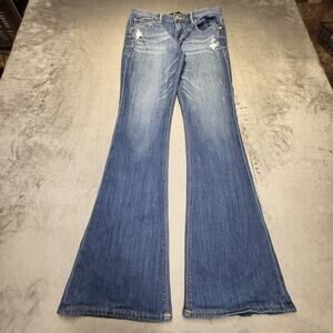 Express Jeans Jeans Womens 4 Blue Mia Flared Slim Mid Rise Stretch Distressed